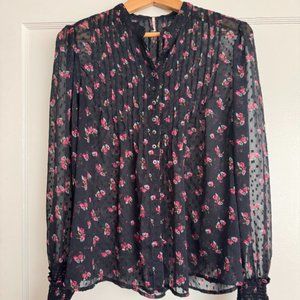 Free People Sheer Navy Floral Blouse